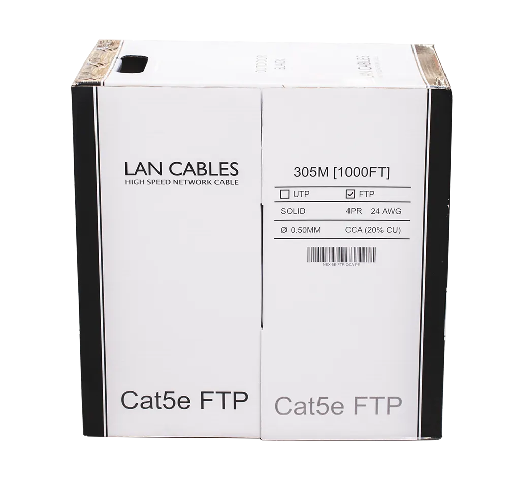 ქსელის კაბელი - Cat5e FTP 20% სპილენძი, გარე გამოყენების, 305 მეტრი, NEX-5E-FTP-CCA-PE-305M
