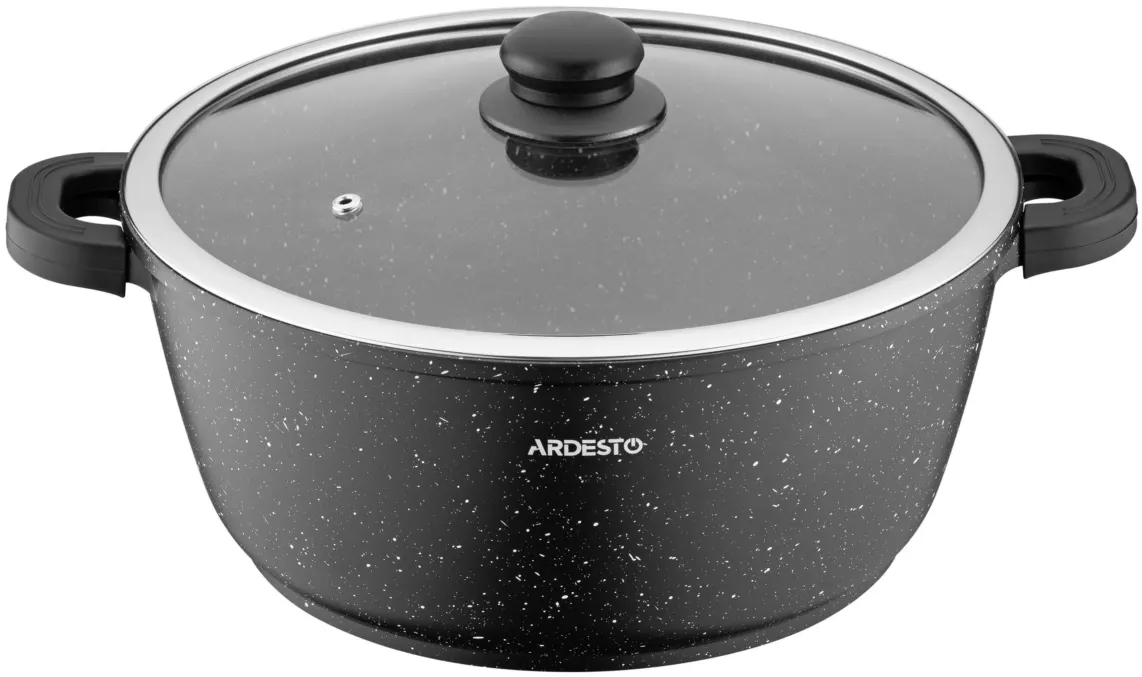 ქვაბი Ardesto Casserole with glass lid Gemini Anzio, 6.4l, aluminium, black