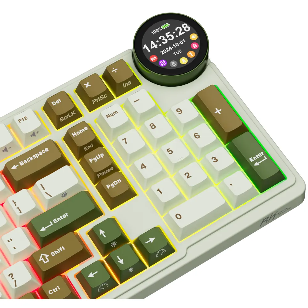 Royal Kludge RK N99 RGB Mechanical Keyboard, Cream Switch, Hot Swappable, Wireless, USB, Bluetooth, 2.4GHz, Palm Green