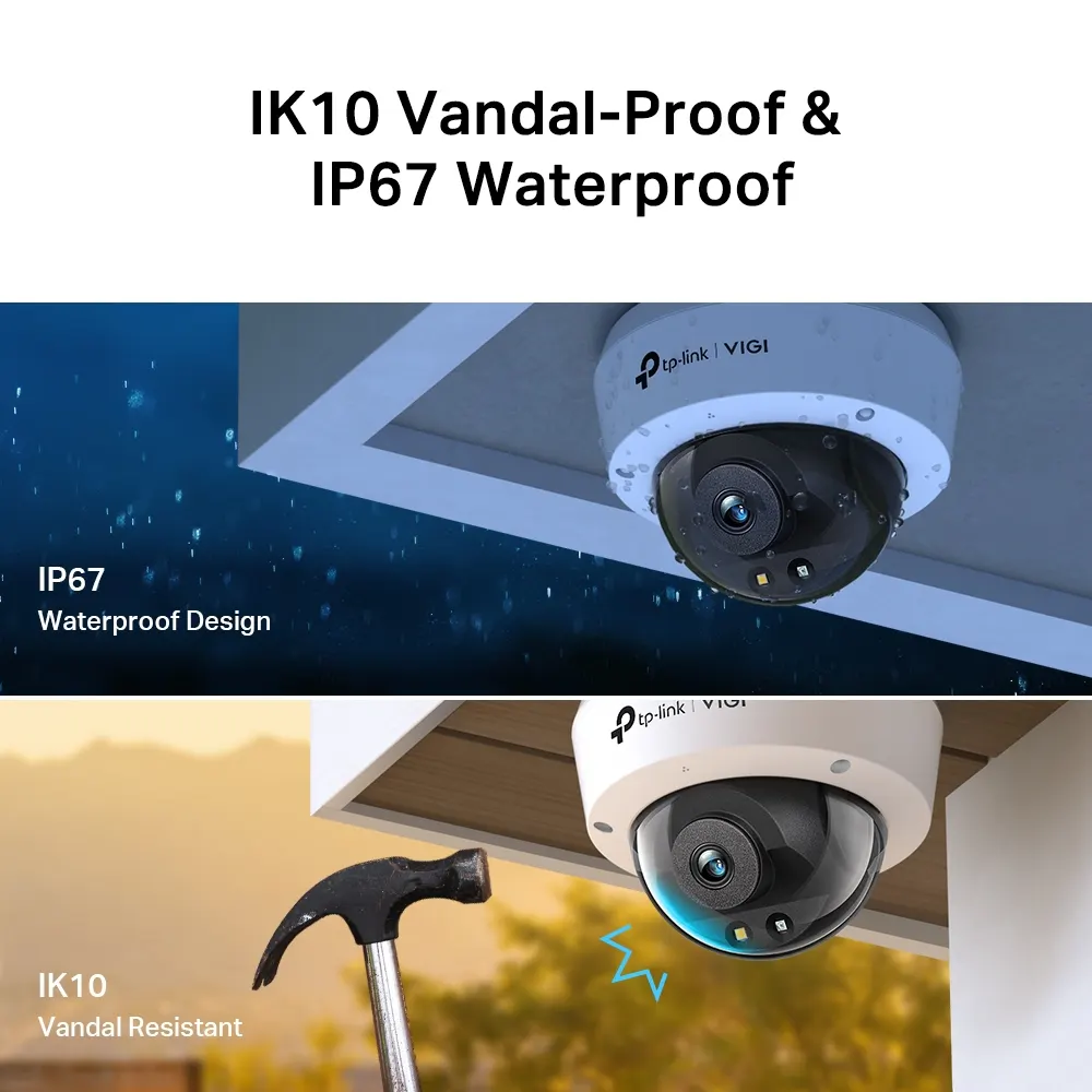 IP კამერა TP-Link VIGI C240 Full-Color Dome Network Camera - 4MP, 2560 × 1440, 2.8mm Lens, 113° Diagonal Viewing Angle, Full-Color Night Vision, IR Cut Filter, RJ-45, IP67 Waterproof, IK10 Vandal-Proof, PoE/12V DC