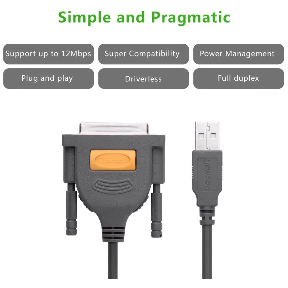 პრინტერის კაბელი UGREEN US167 (20224) USB to DB25 Parallel Printer Cable 2m