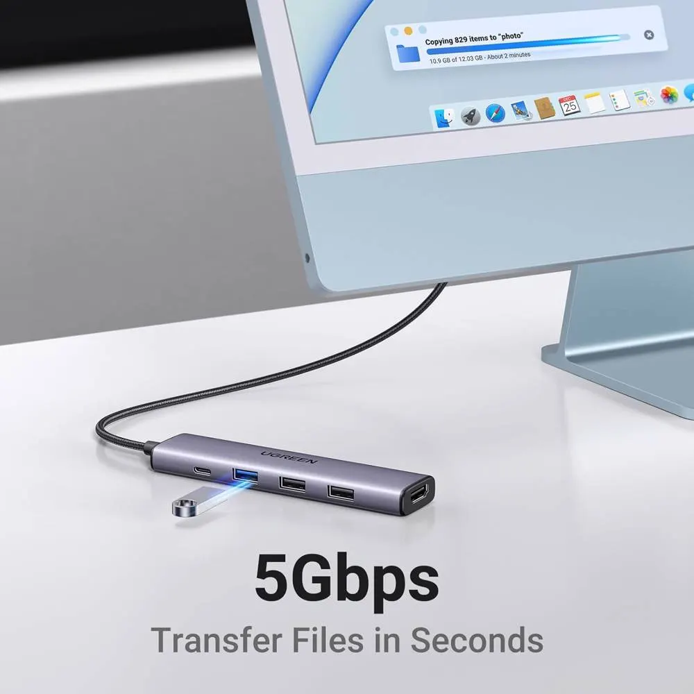 USB-C ჰაბი UGREEN CM478 (15495) Revodok 105, Type-C, USB, HDMI, PD, Hub, Grey