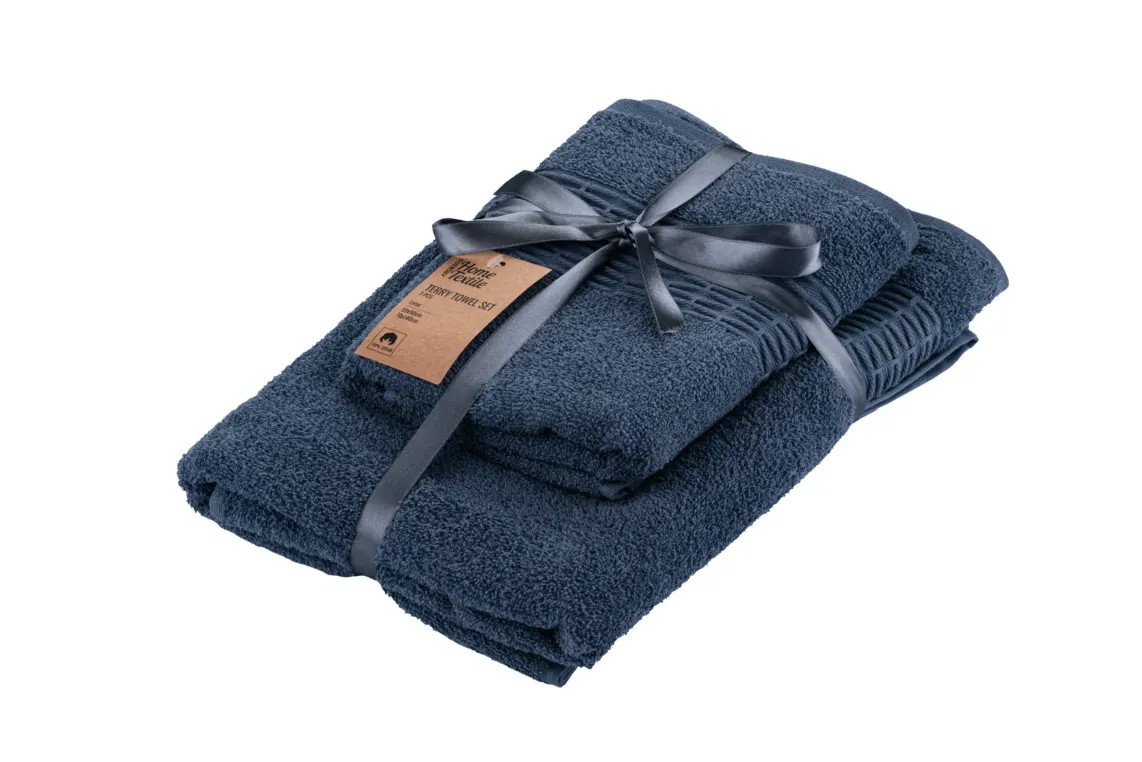 პირსახოცი Ardesto Terry towel set Lotus, 50x90cm, 70x140cm, 2pcs, 100% cotton, blue