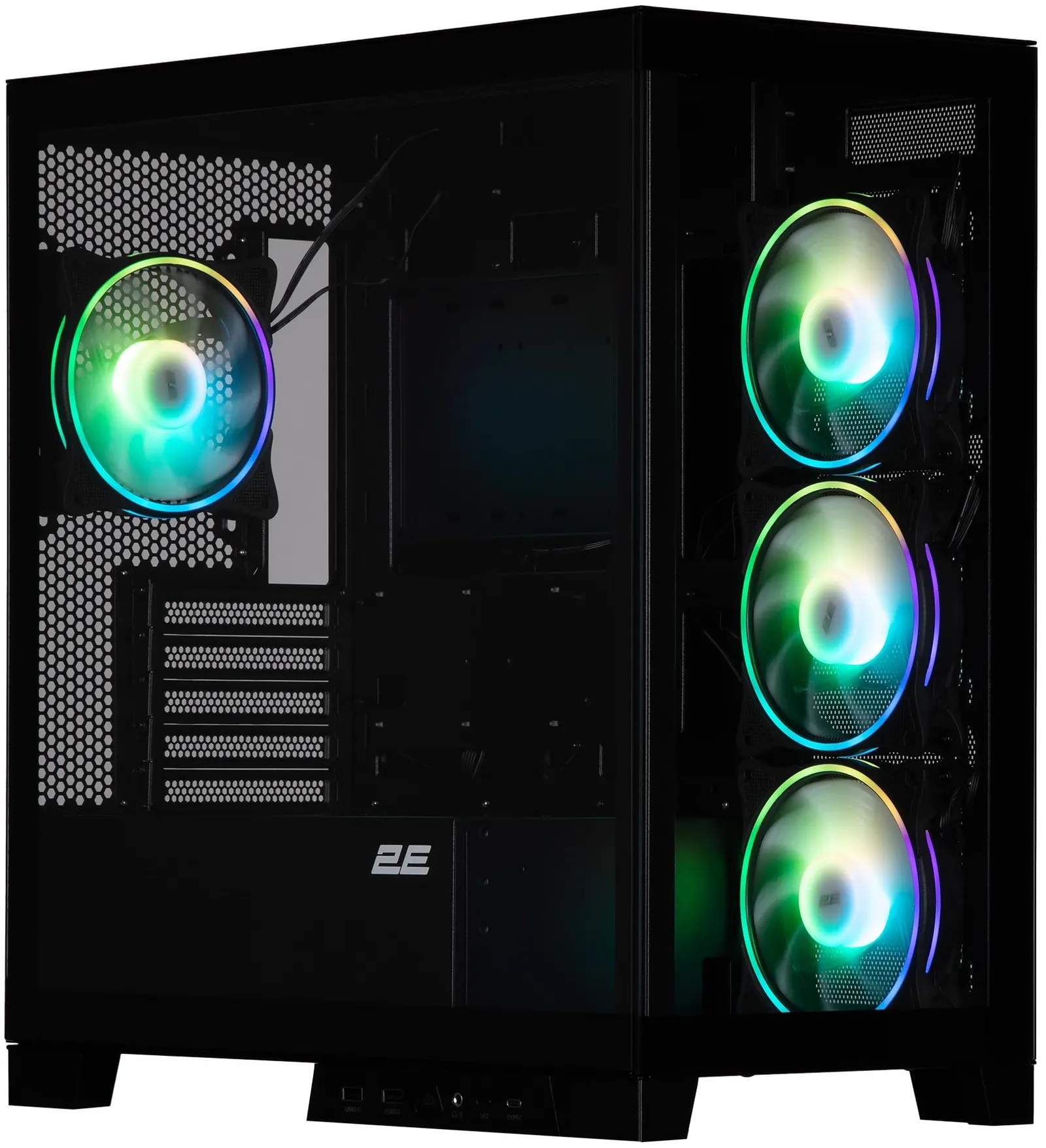 ქეისი 2E Gaming Computer case Fantom GK701B, without PSU, 2xUSB 3.0, 1xUSB Type-C, 4x120mm ARGB, controller with remote, TG Side/Front Panel, mATX, Black