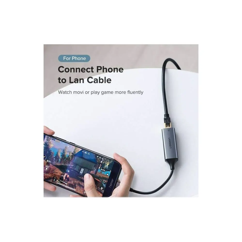 LAN ადაპტერი UGREEN CM199 (50737), USB Type-C to 10/100/1000M Ethernet Adapter, Space Gray