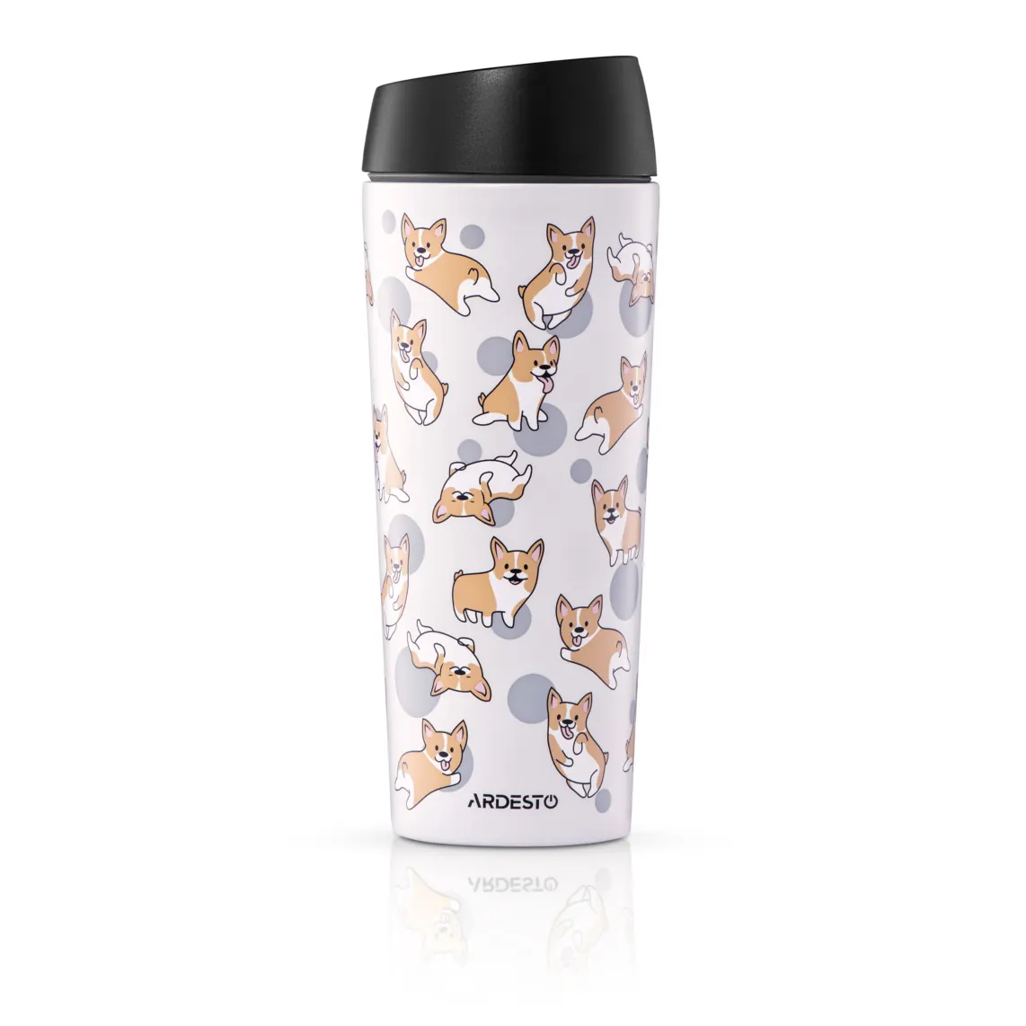 Travel mug ARDESTO Coffee Time Corgi 450ml, stainless steel, grey