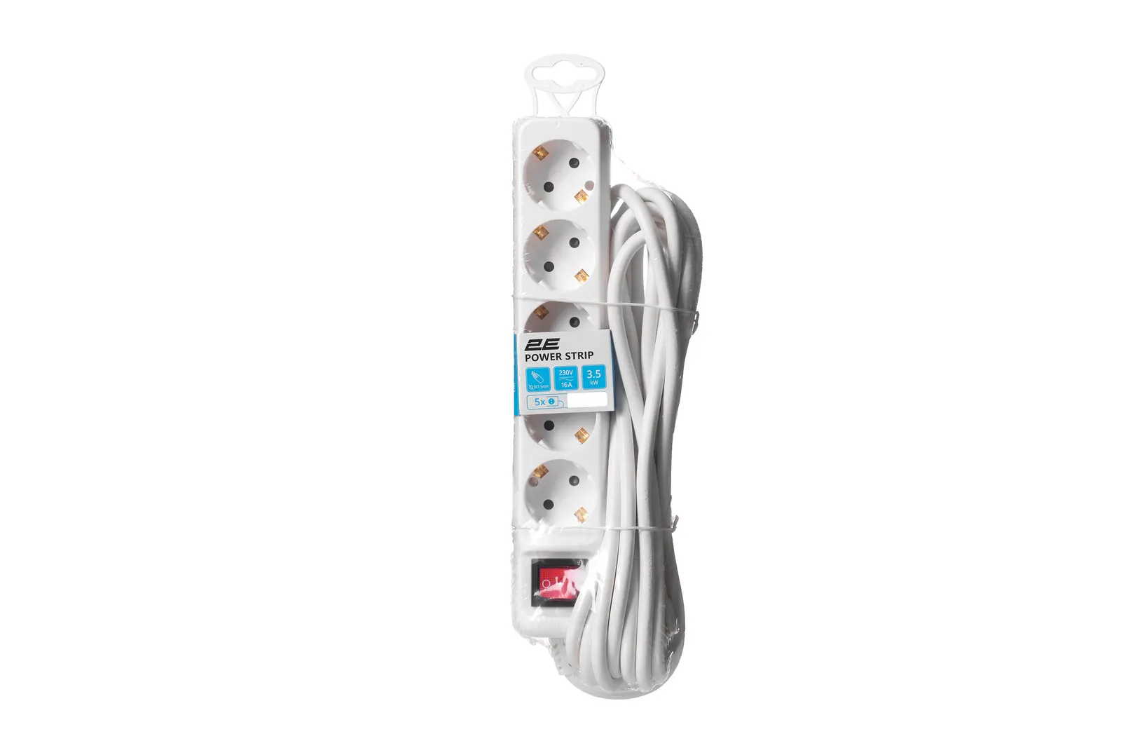 დამაგრძელებელი Power strip 2E 5XSchuko switch, 3G*1.5mm2, 5m, white