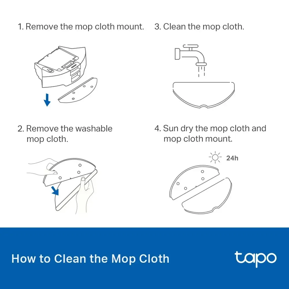 რობოტი მტვერსასრუტი TP-Link, Tapo RVA301, Robot Vacuum Washable Mop Cloth (5 Pcs)