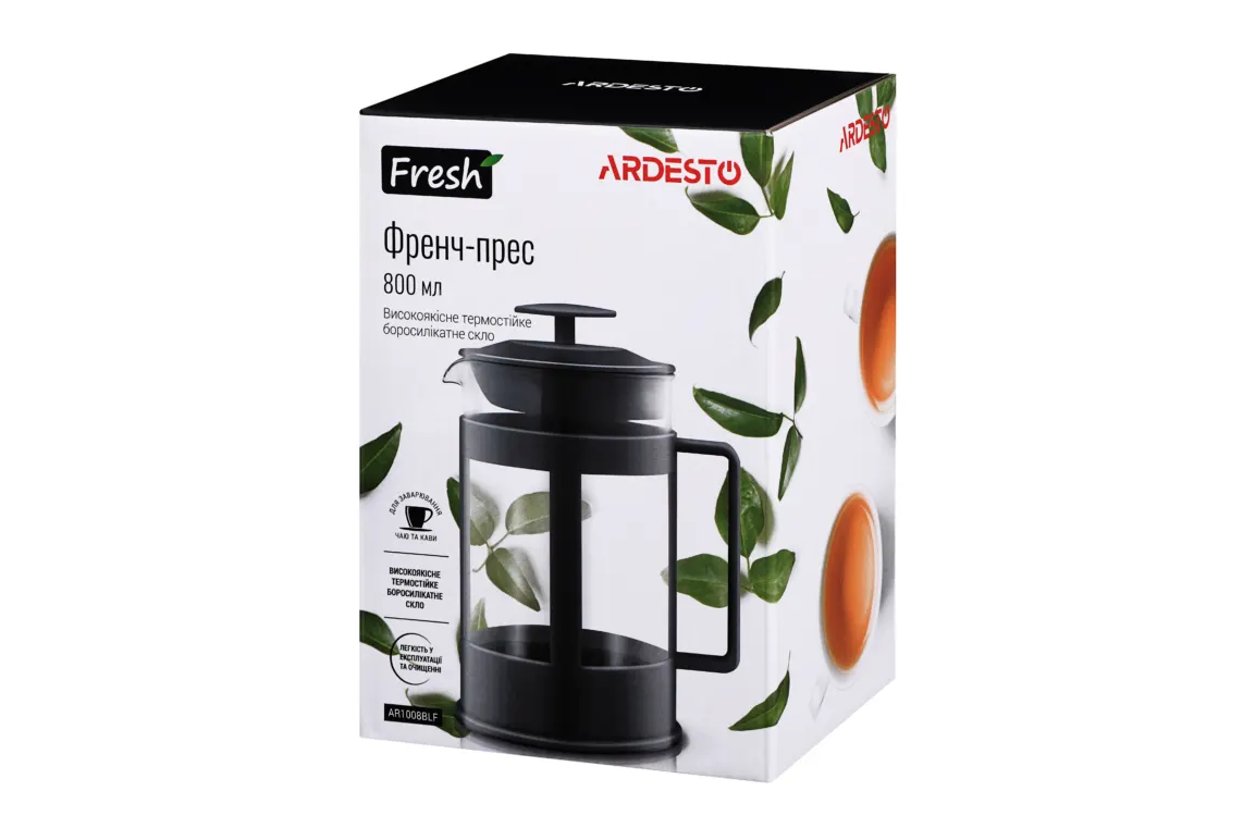 ჩაიდანი ARDESTO French press Fresh, 800 ml, black, plastic, glass