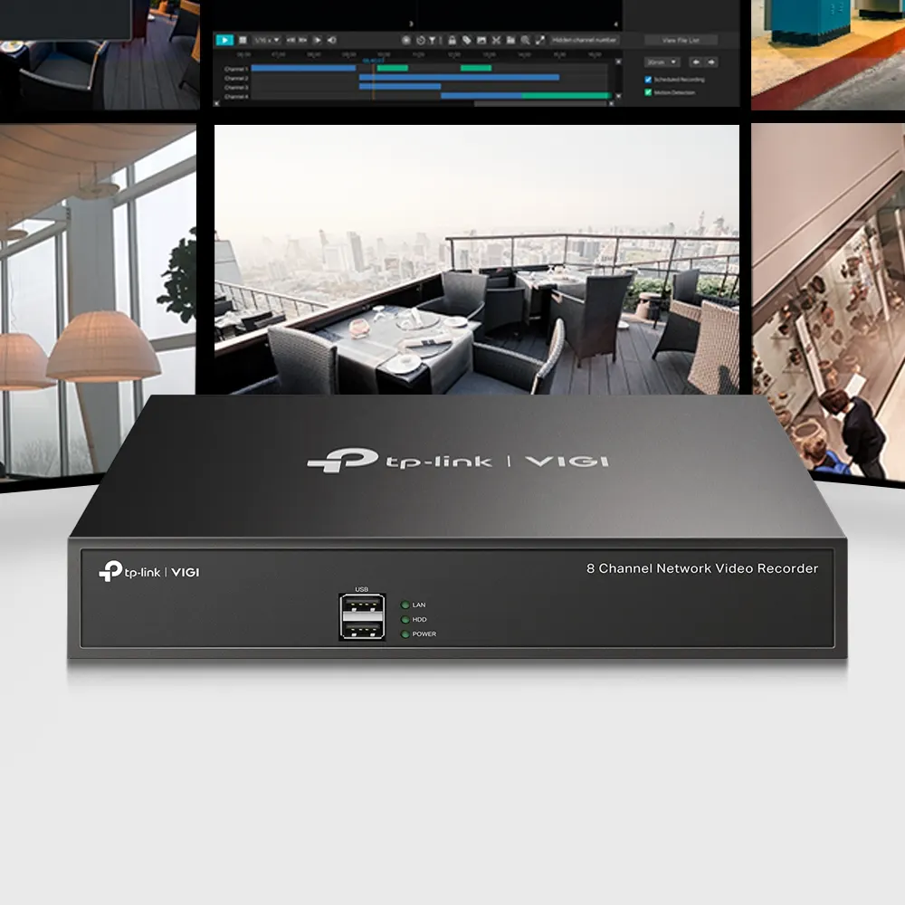 TP-Link VIGI 8 Video Recorder - 8-Channel IP Video Input, Incoming Bandwidth: 80 Mbps, Outgoing Bandwidth: 60 Mbp, 1 SATA slot up to 10TB, Decoding