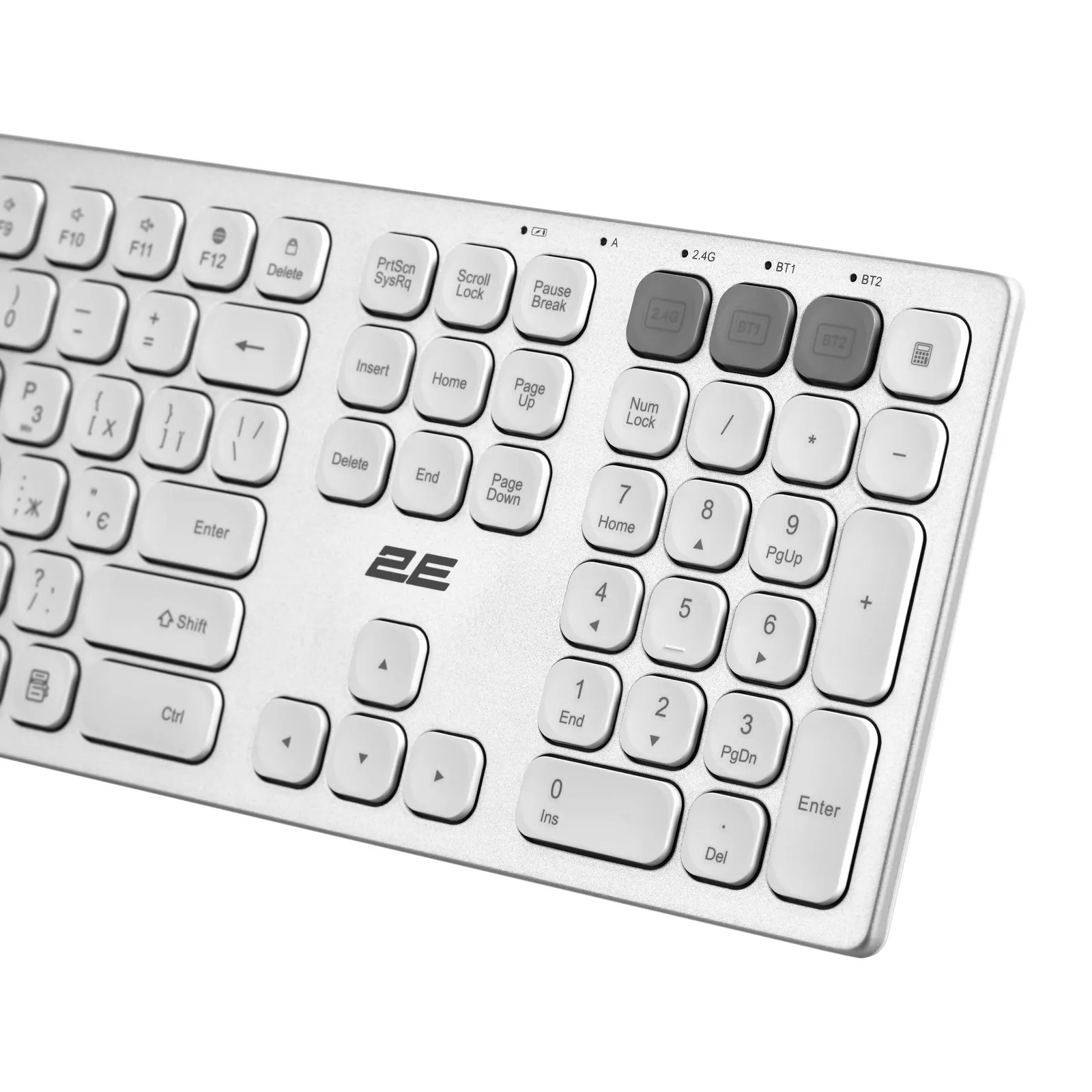 კლავიატურა 2E Keyboard membrane KS270 109key, WL/BT, EN/UK, silver-white