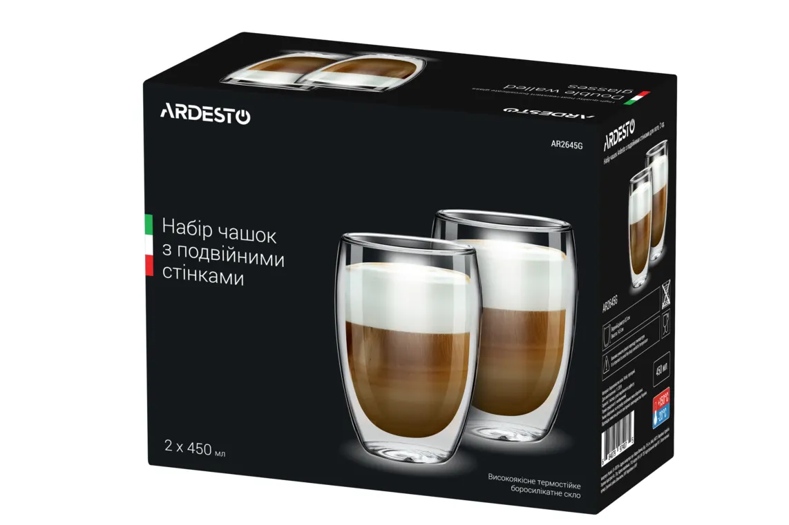 ARDESTO Double wall borosilicate glass mug set Ardesto, 450 ml, 2 pcs