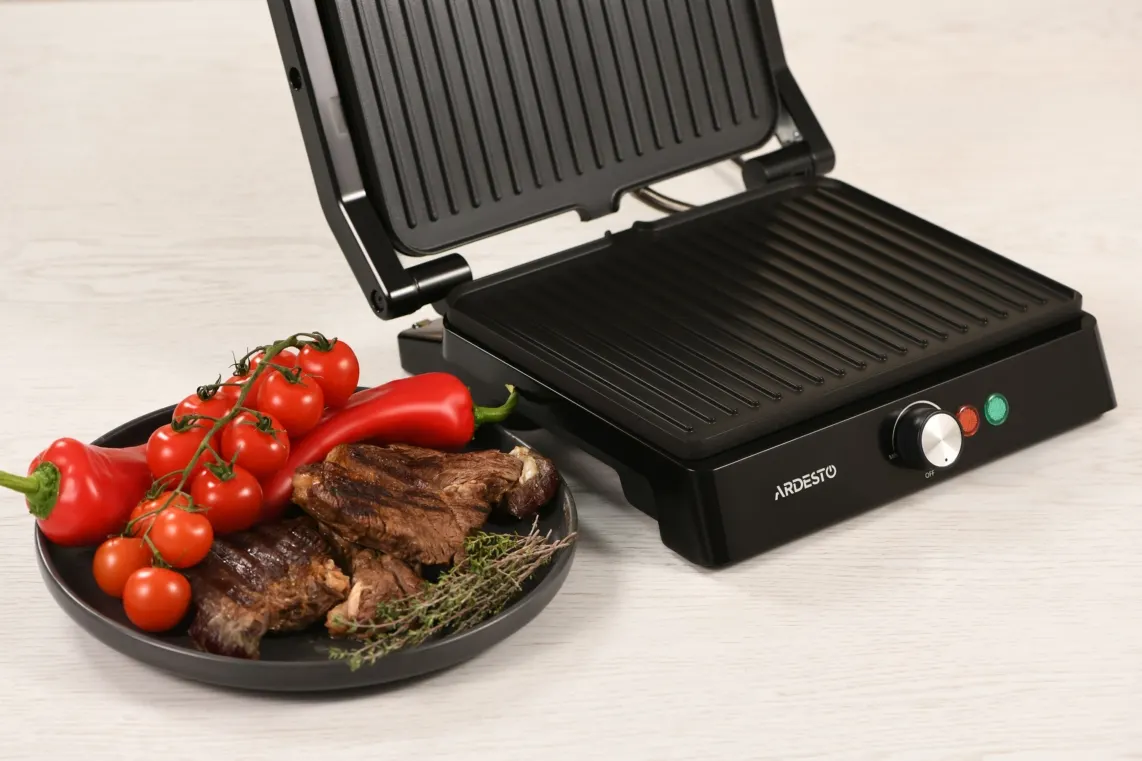 ელექტრო გრილი Ardesto grill clamping, 1800W, 180° opening, metal, black-silver