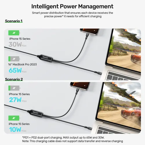 Type-C კაბელი C14146A, UNITEK, Cable, PD100W 2-in-1 USB-C Charging Cable 1.8M .