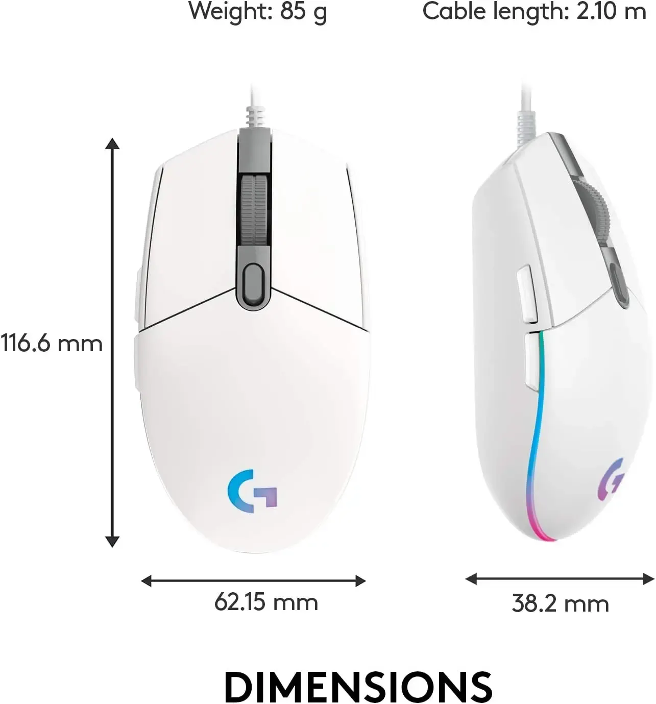logitech, G203, Mouse (RGB) White