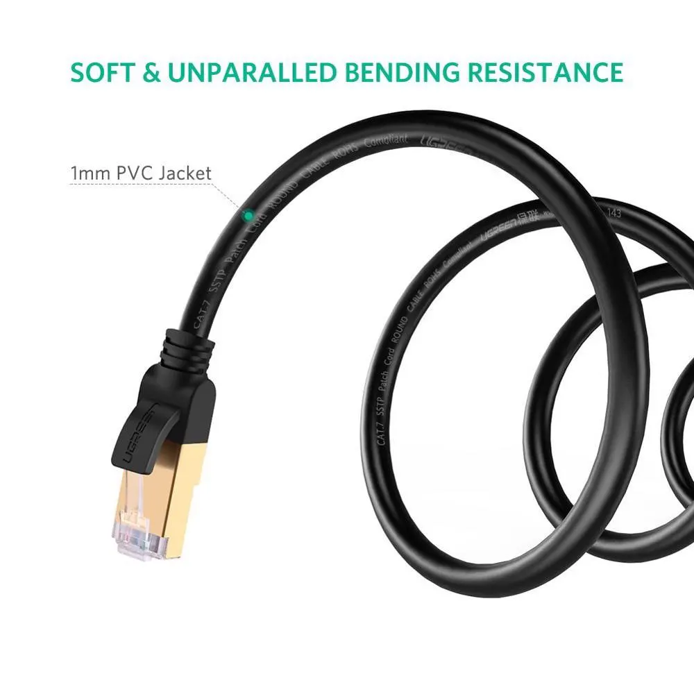 ქსელის კაბელი UGREEN NW107 (11268) Cat7 Patch Cord STP Ethernet Lan Cable 1m (Black)