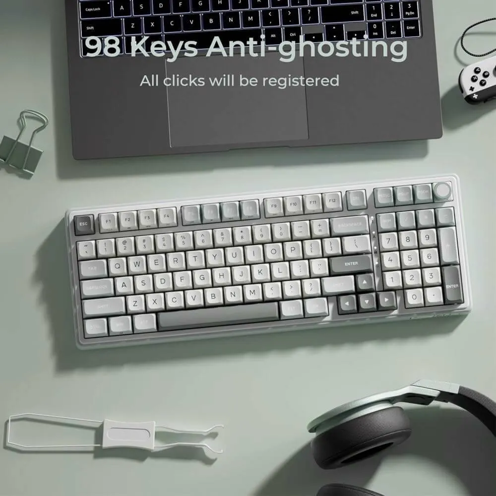 კლავიატურა Royal Kludge RK R98PRO-SK-XW RGB Mechanical Keyboard, Beige Switch, Hot Swappable, Wired, Sky Cyan