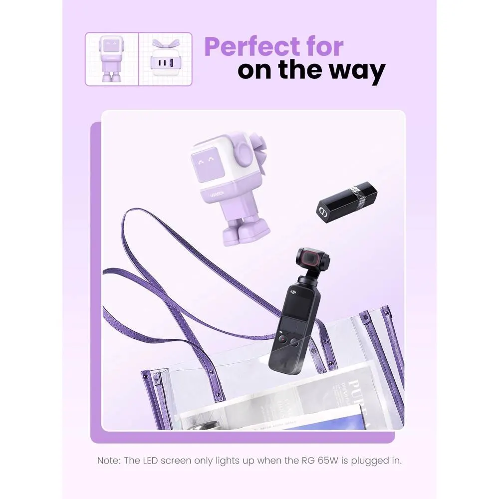 მობილურის დამტენი UGREEN CD361 (35291) Nexode Uno RobotGaN, 65W, USB, USB Type-C, Purple