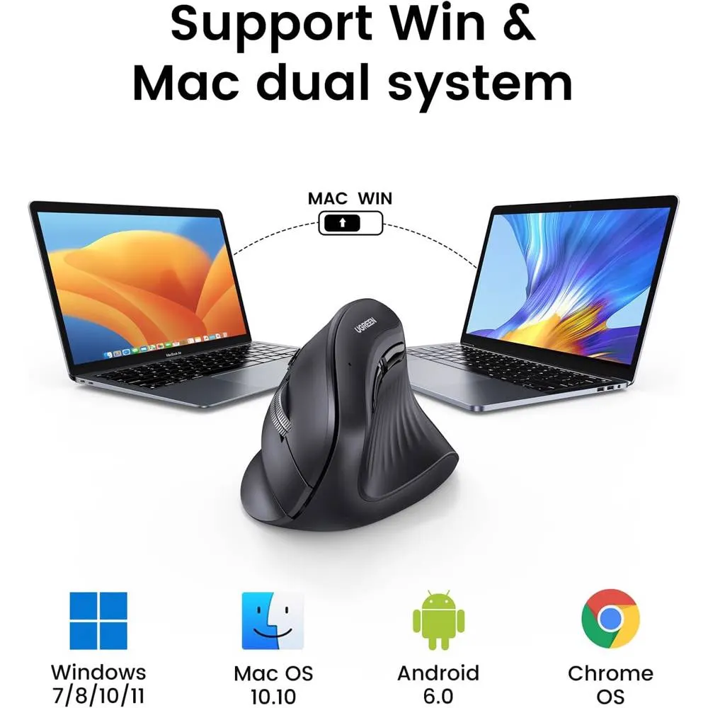 მაუსი UGREEN MU008 (25444), Wireless, Bluetooth, USB, Mouse, Black