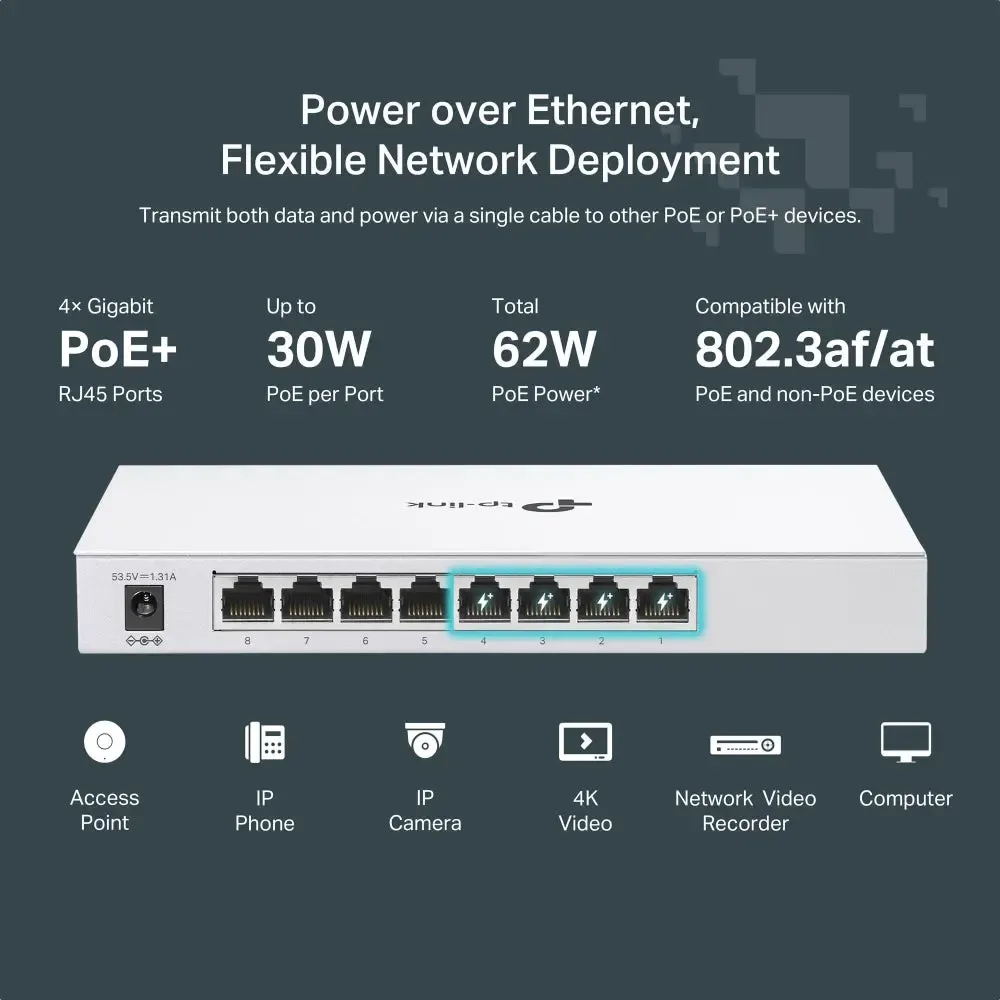 TP-Link, Festa FS308GP, 8-Port Gigabit Smart Switch with 4-Port PoE+ 62W