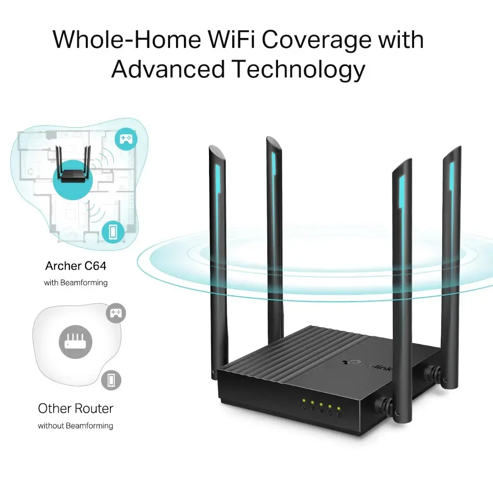TP-Link, Archer C64 AC1200 Wireless MU-MIMO Gigabit Router