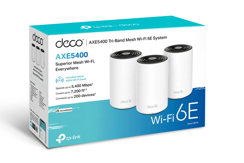 Mesh სისტემა TP-Link, Deco XE75(3-pack), AXE5400 Whole Home Mesh Wi-Fi 6E System
