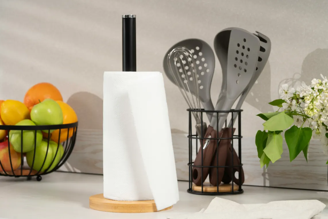 ხელსახოცის სადგამი Ardesto Paper Towel Holder Midori 15x34cm, metal, bamboo, black
