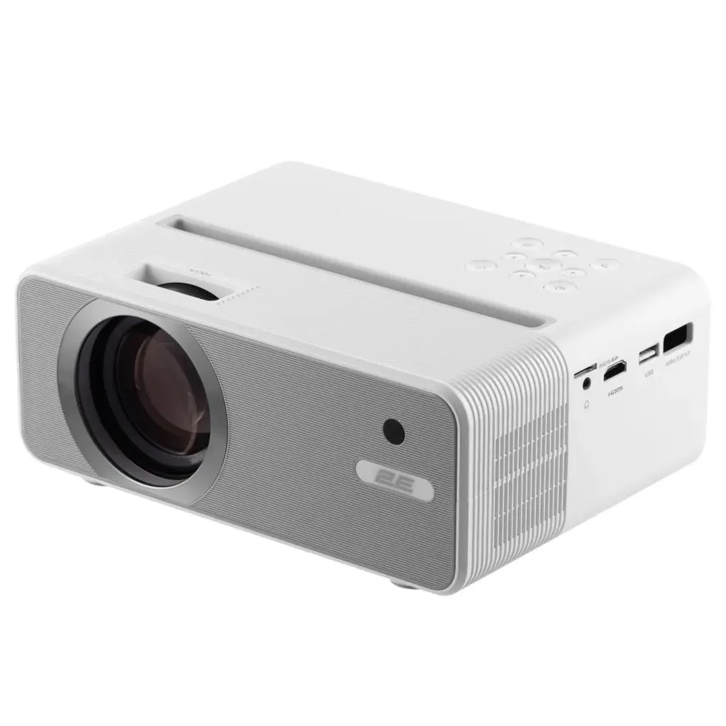 2E, Projector, Deimos FHD (1920×1080), LED lumens 200 ANSI, HDMI, USB, MicroSD, WiFi, Bluetooth Speaker 5 W.