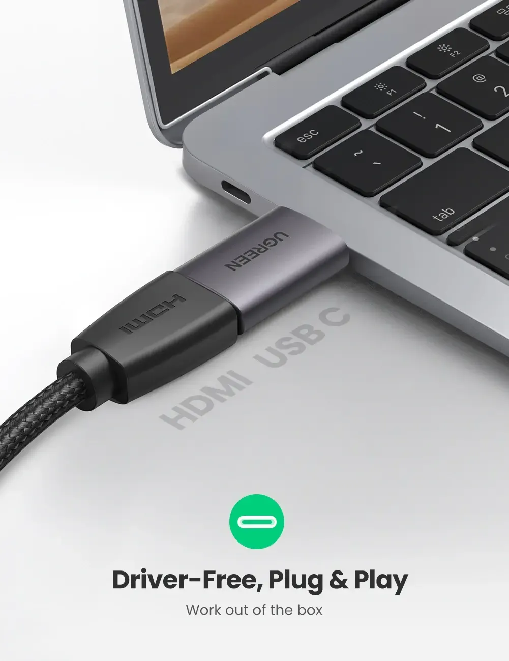 USB-HDMI ადაპტერი US320, UGREEN, Adapter, Type-C to HDMI Adapter, Space Gray.