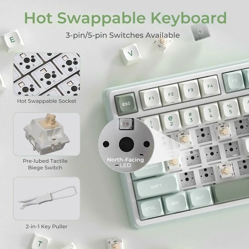 კლავიატურა Royal Kludge RK R98PRO-SK-XW RGB Mechanical Keyboard, Beige Switch, Hot Swappable, Wired, Sky Cyan