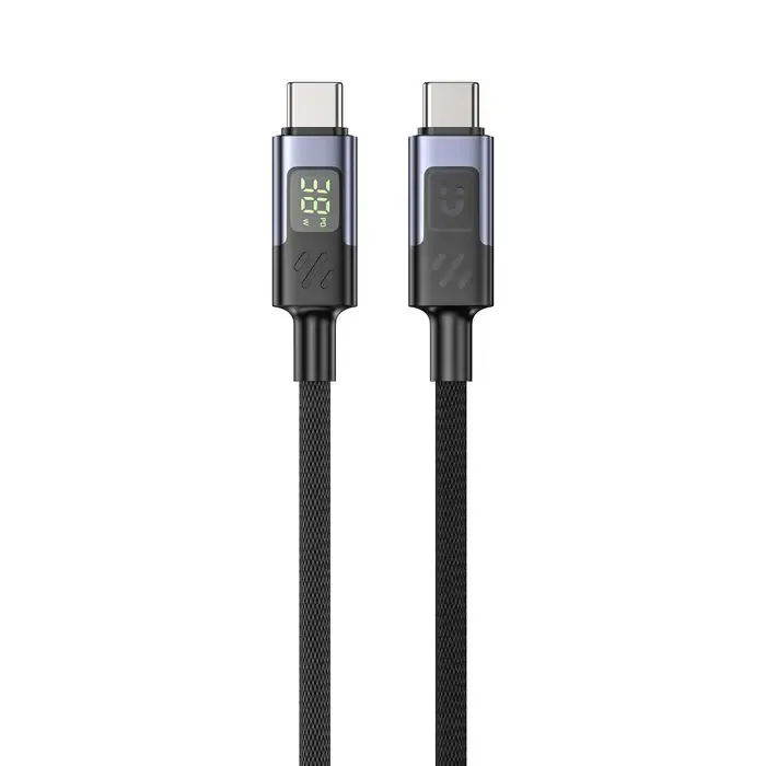 C14158ABK01-2M, UNITEK, Cable, 2M USB-C PD 60w charging, with LED Display, Nylon Braided, Black.