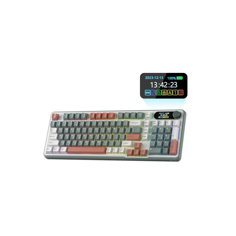 კლავიატურა Royal Kludge RK S98 RGB Mechanical Keyboard, Brown switch, Smart Display, Hot Swappable, Type-C wired, Bluetooth 5.0, 2.4GHz, Camping