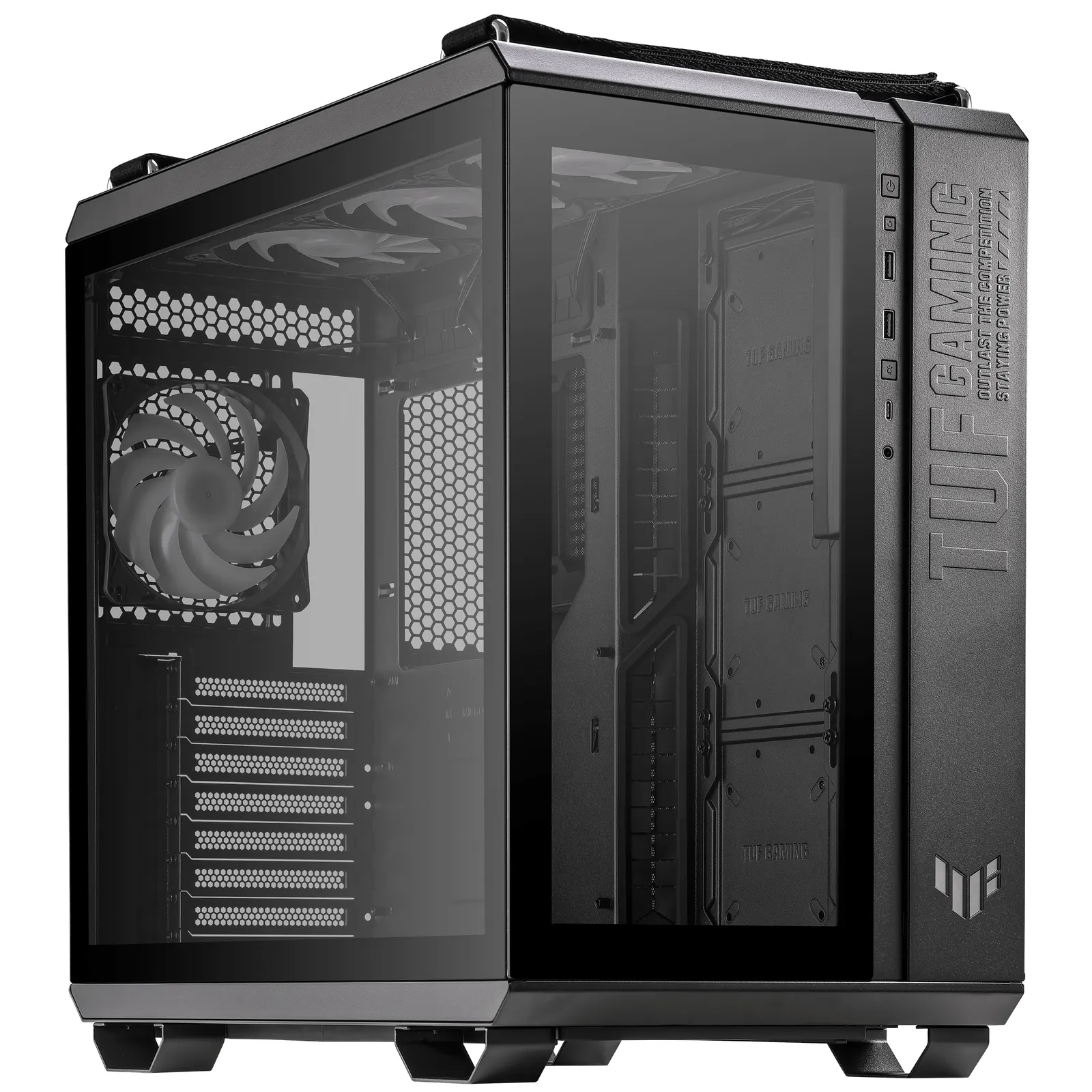 ASUS TUF Gaming GT502 PLUS – Mid Tower | ATX/mATX/Mini-ITX | TG | 4×120mm Fans (3×120mm Top + 1×120mm Rear) | Dual Chamber Design | GPU 400mm | CPU