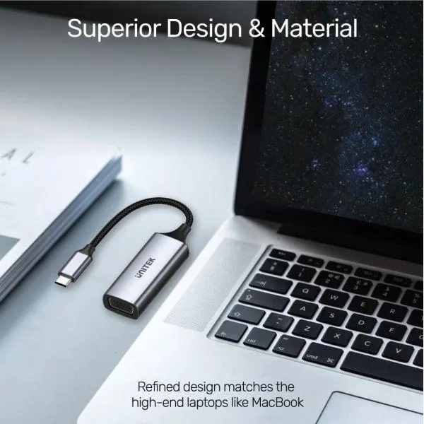 V1413A,UNITEK USB-C to VGA(1080P-60Hz) Adapter Cable, with Briad, Grey & Black