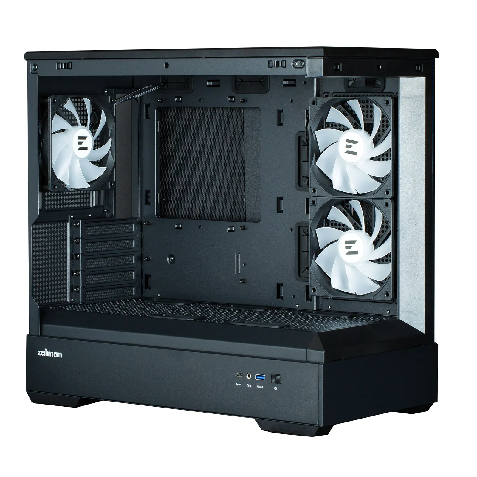 ქეისი Zalman Computer case P30 Black V2, without PSU, 1xUSB3.0, 1xUSB Type-C, 3x120mm ARGB, TG Front/Side Panel, mATX, Black