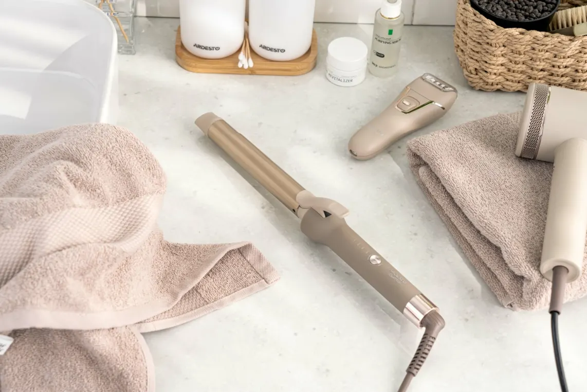 თმის დასახვევი Ardesto Curling iron Pearl Cream HC-Y700PERL, 48W, >200C, display, ceramics, beige