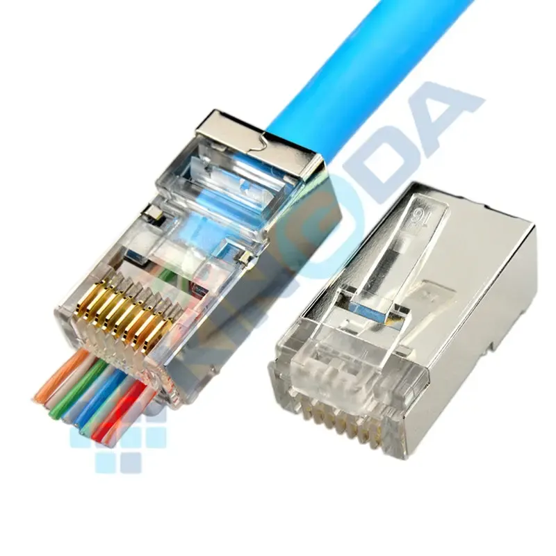 KD-PG8033-C6, KINGDA STP Cat6 8P8C plug,pass through (შეფუთვაში- 100 ცალი)
