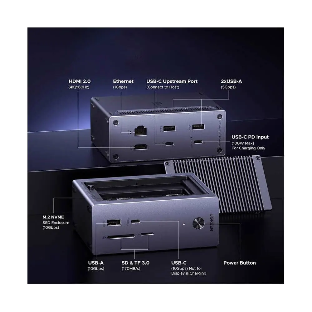 USB-C Docking Station UGREEN CM923 (55735) Revodok Pro, 10-in-1 Type-C Docking Station, Grey