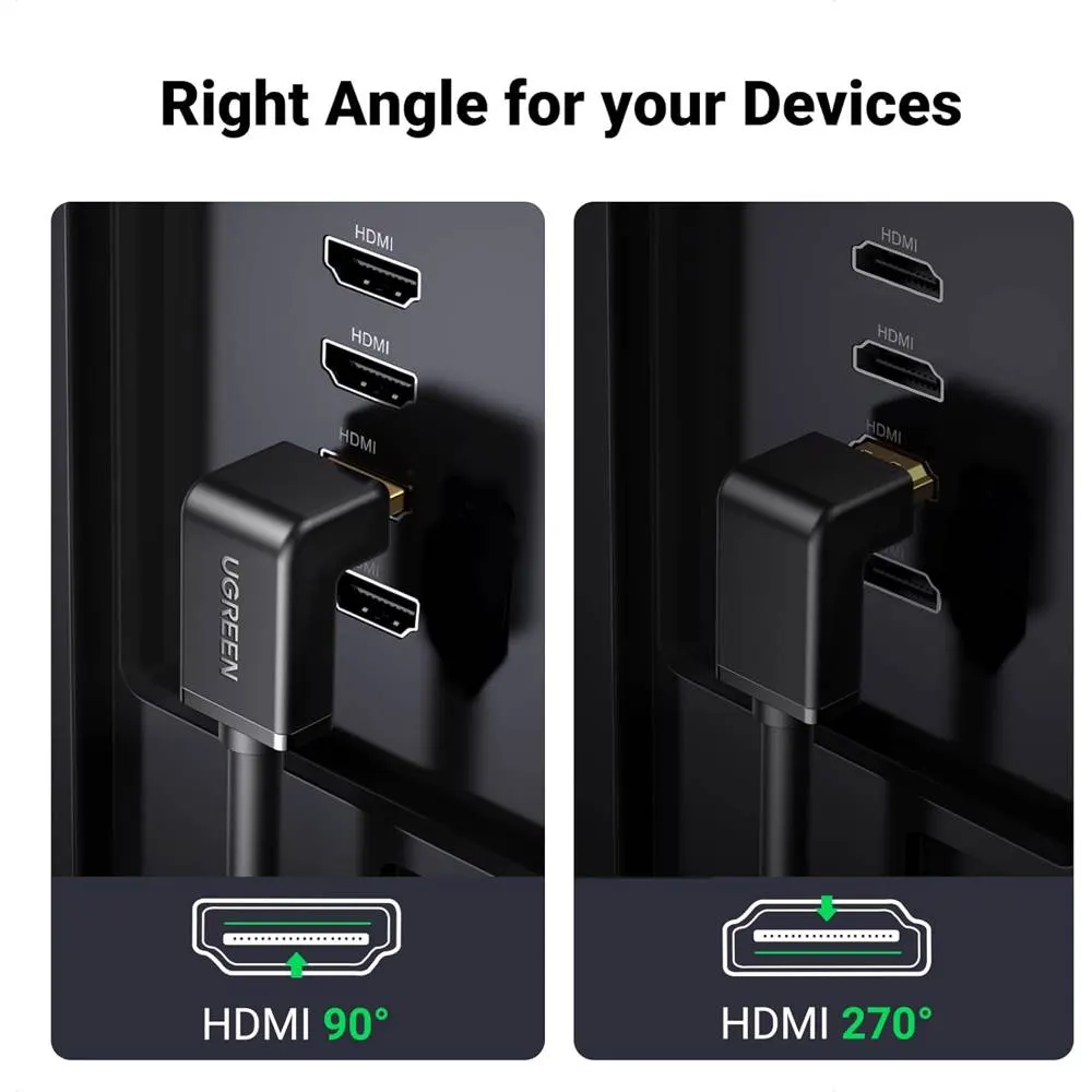 HDMI კაბელი UGREEN HD103 (10172), 4K HDMI Cable Male to Male, 90 Degree, 1m, Black