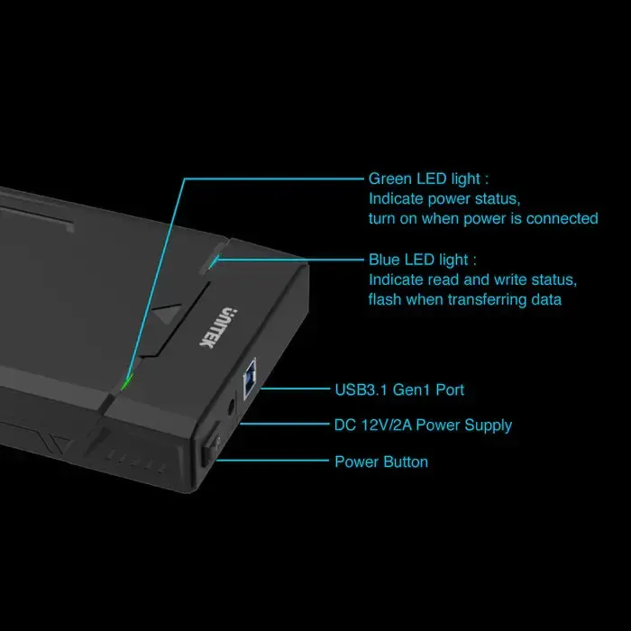 დისკის ყუთი Y-3035, UNITEK USB3.1 to SATA6G 2.5”/3.5” Hard Disk Enclosure Box, Black
