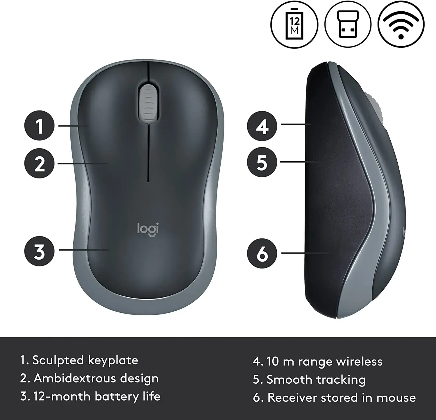 მაუსი logitech M185 Mouse Grey