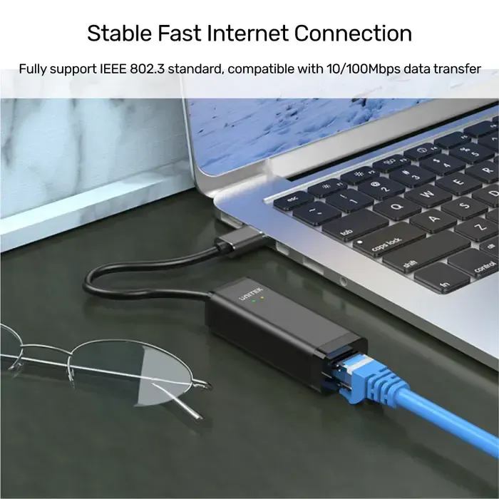 Y-1468, UNITEK, USB Adapter, USB2.0 to 10/100Mbps Ethernet Adapter, With LED Indicator, Black.