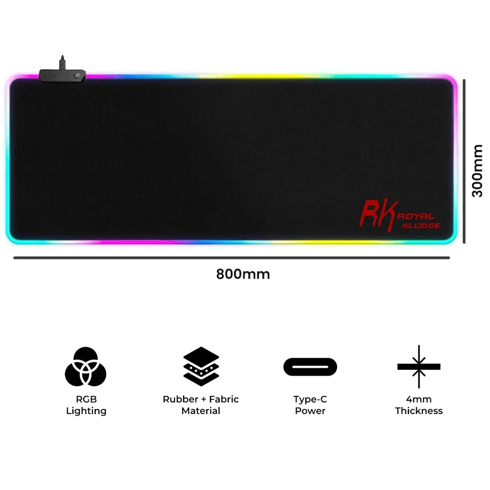 მაუსის პადი Royal Kludge RK MP-834, XL, RGB, Mouse Pad, Black