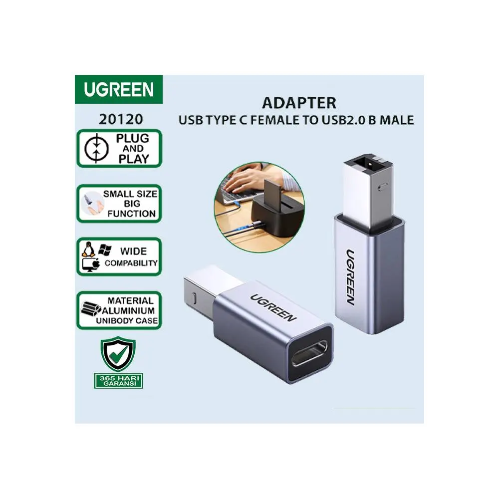 USB ადაპტერი UGREEN US382 (20120), USB-B To Type-C, Adapter, Grey