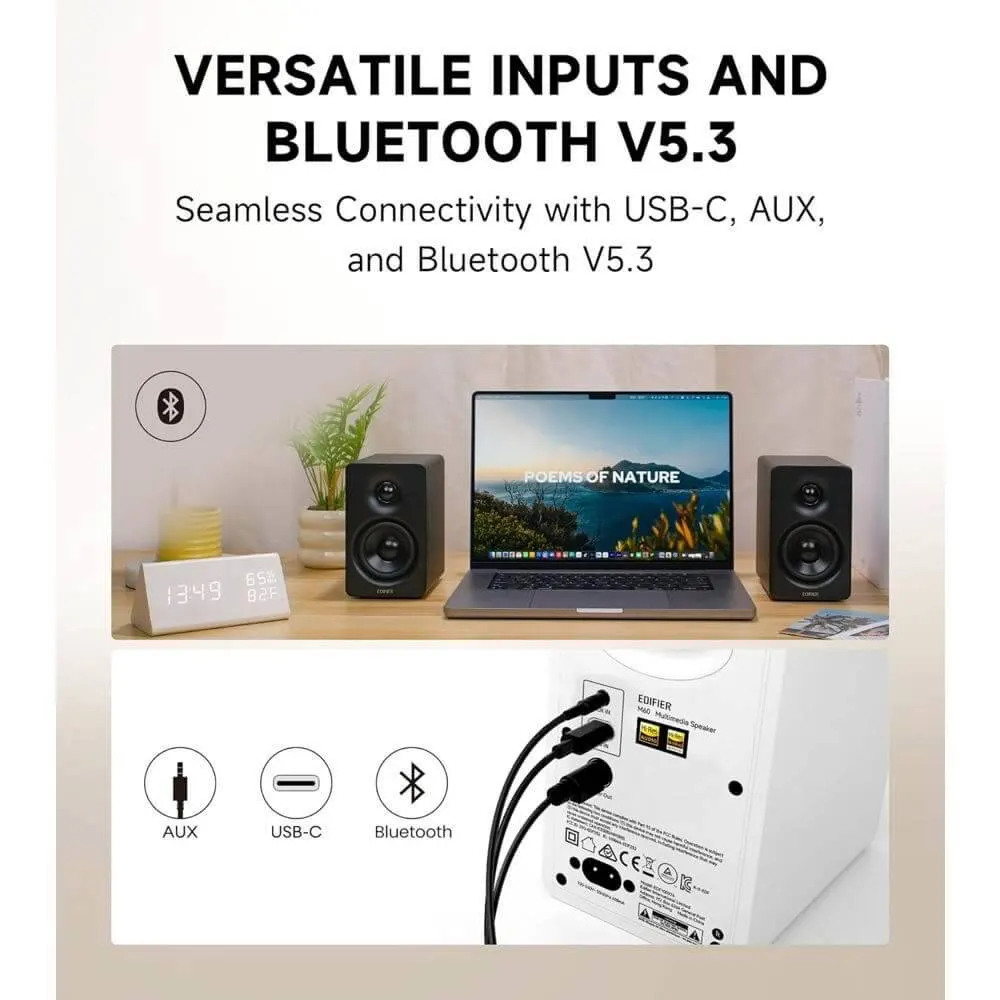 დინამიკი Edifier M60, 66W, Type-c, AUX, Bluetooth, Compact Desktop Speakers, Black