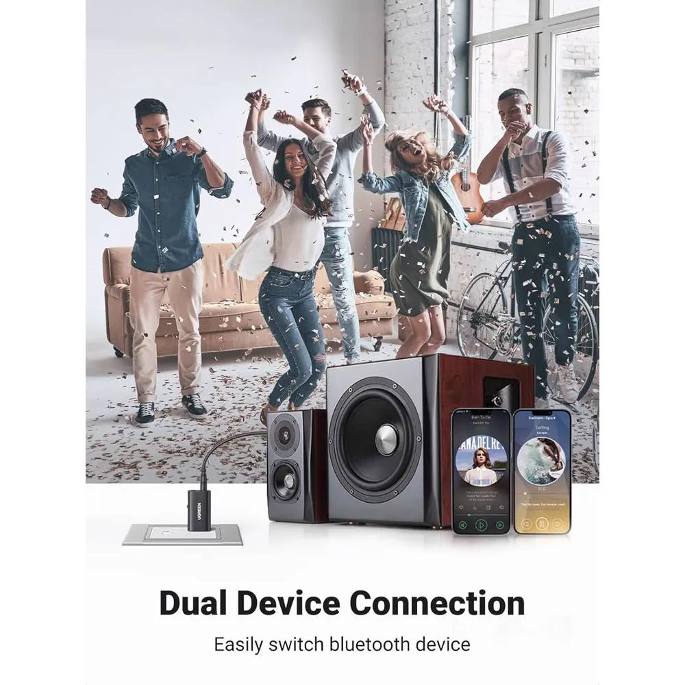Bluetooth ადაპტერი UGREEN CM523 (60300), USB 2.0 to 3.5mm Bluetooth Transmitter/Receiver Adapter, Black
