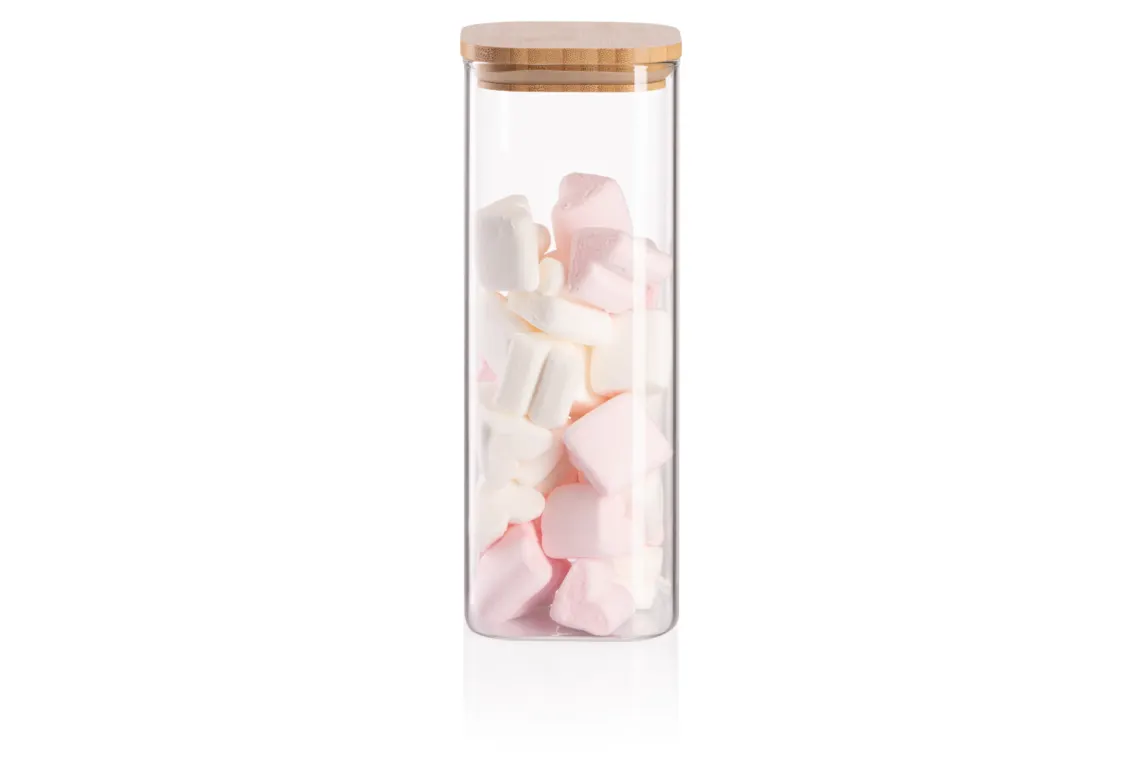 Ardesto Jar Fresh, 1000ml, glass, bamboo, square, transparent