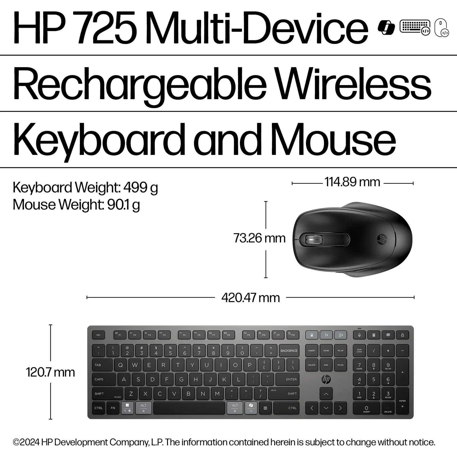 კლავიატურა HP 720 Rechargeable Wireless Combo Black