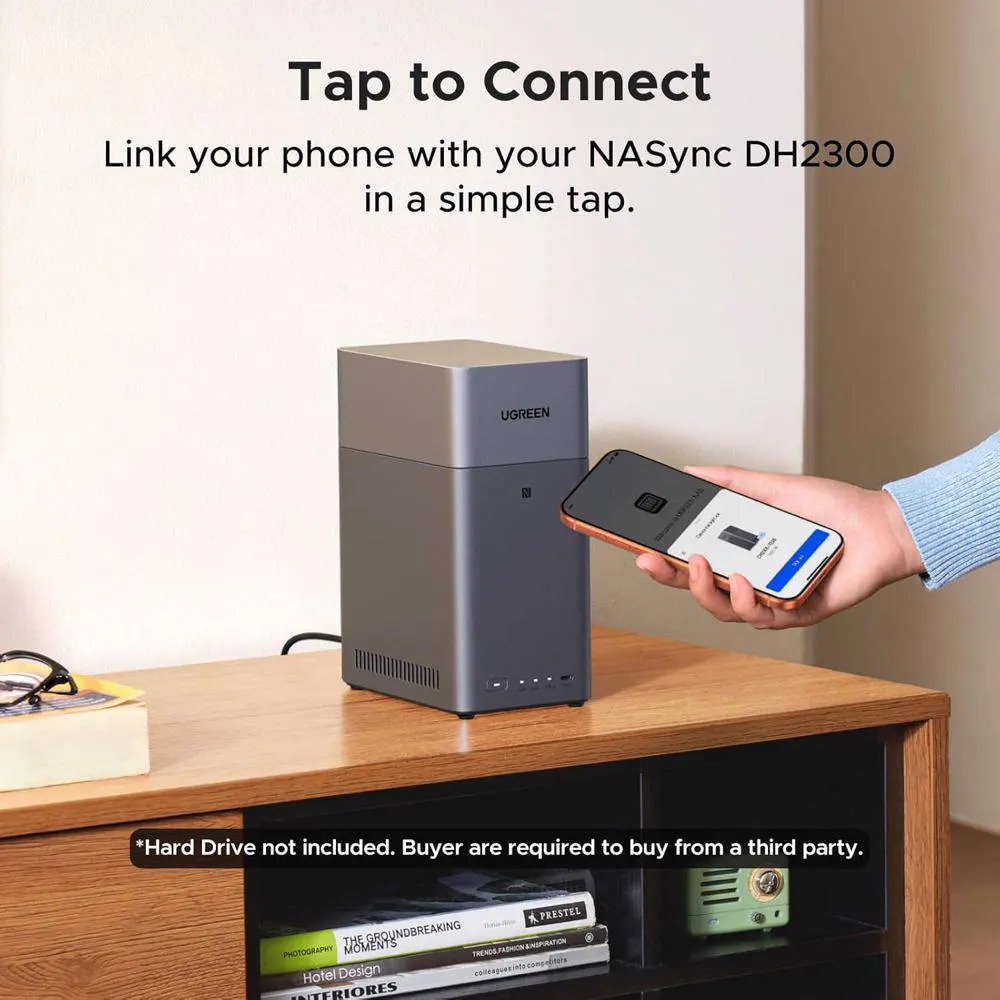 Storage System UGREEN NASync DH2300 (95998), Rockchip A72+A53, 4GB, Diskless, RJ45, USB, Type-C, HDMI, Space Gray