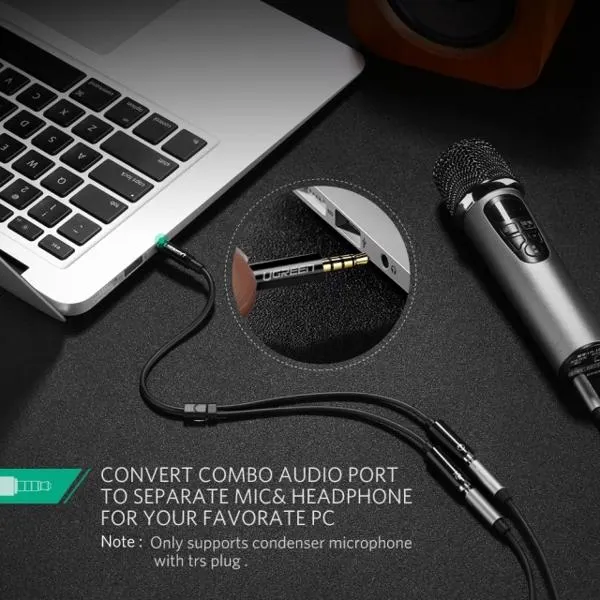 AV141 UGREEN (30620) 3.5mm male to 2 Female Audio Cable ABS Case (Black)